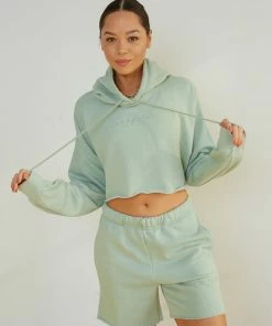 Sunday Skin Girlfriend Crop Hoodie In Sage