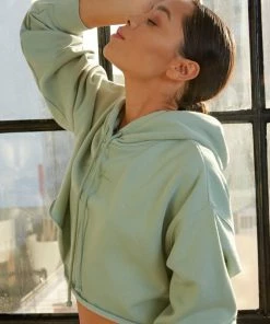 Sunday Skin Girlfriend Crop Hoodie In Sage