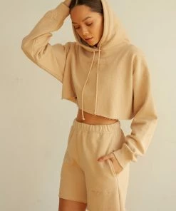 Sunday Skin Sale Girlfriend Crop Hoodie In Tan