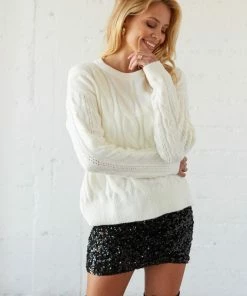 Sale Jaqueline Cable Knit Crewneck Sweater