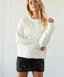 Sale Jaqueline Cable Knit Crewneck Sweater