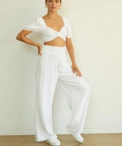 AT Amy Smocked Puff Sleeve Linen Crop Top Sale