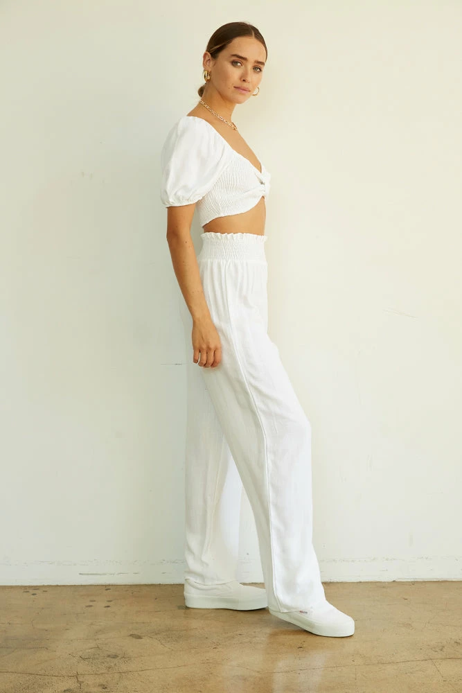 AT Amy Smocked Puff Sleeve Linen Crop Top Sale