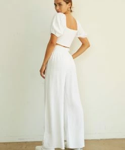 AT Amy Smocked Puff Sleeve Linen Crop Top Sale