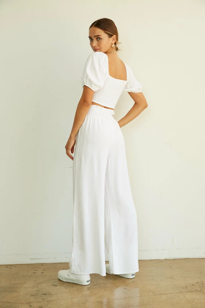 AT Amy Smocked Puff Sleeve Linen Crop Top Sale