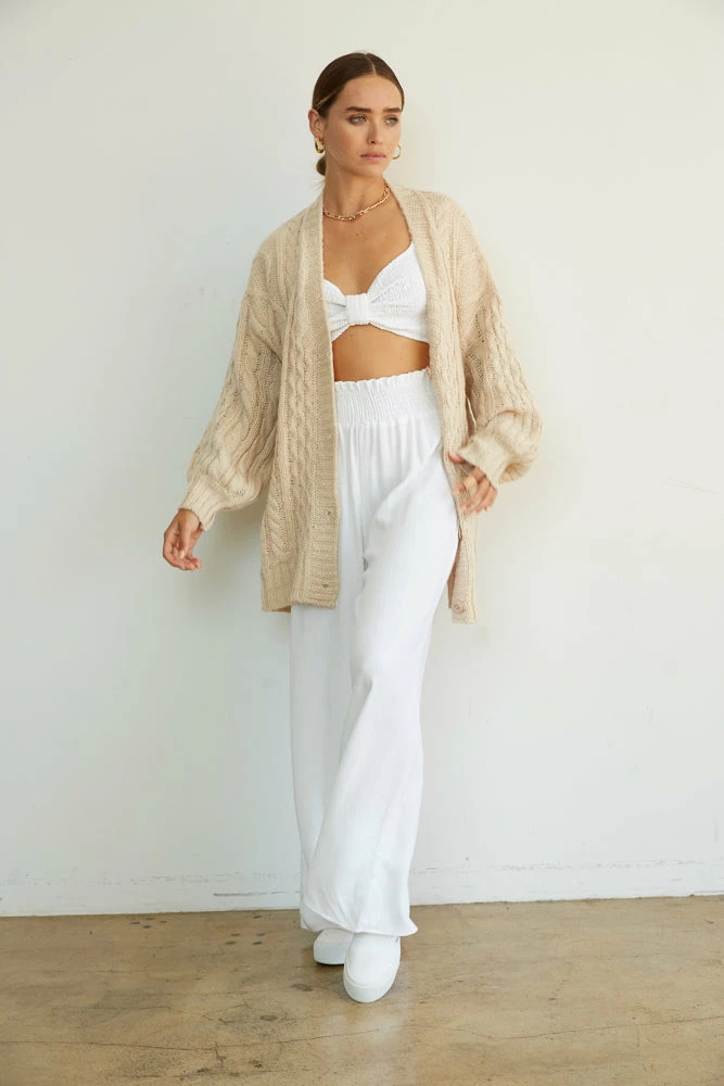 AT Amy Smocked Puff Sleeve Linen Crop Top Sale