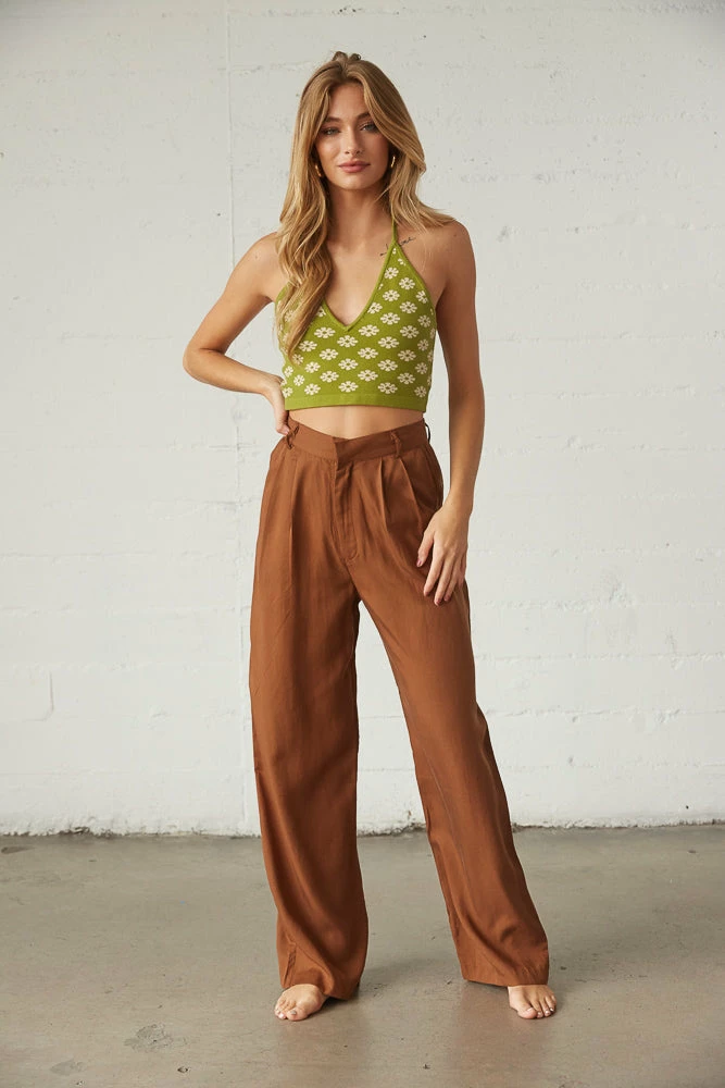 AT Andie Wide Leg Trouser Pants In Brown