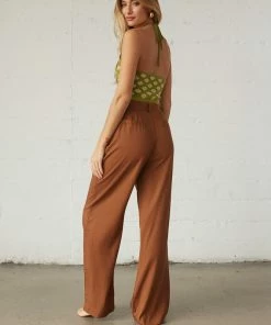 AT Andie Wide Leg Trouser Pants In Brown