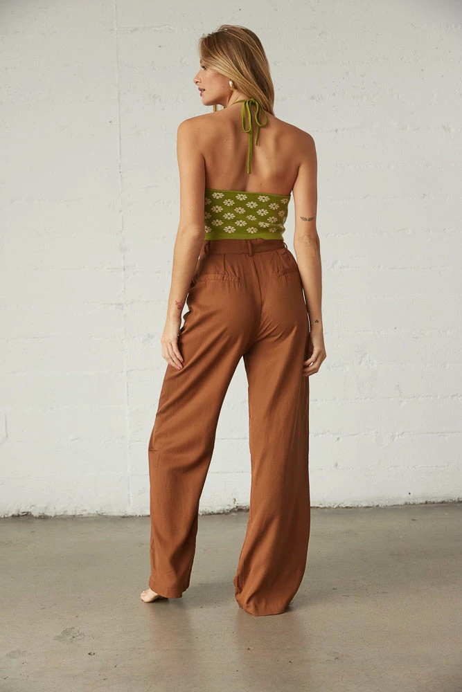AT Andie Wide Leg Trouser Pants In Brown