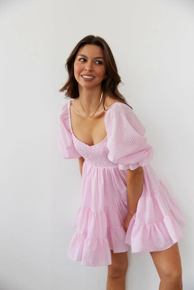 AT Annie Gingham Babydoll Dress