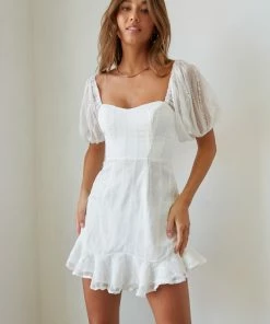 AT New Threads Ayla Puff Ruffle Mini Dress In White