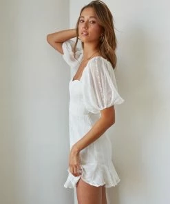 AT New Threads Ayla Puff Ruffle Mini Dress In White