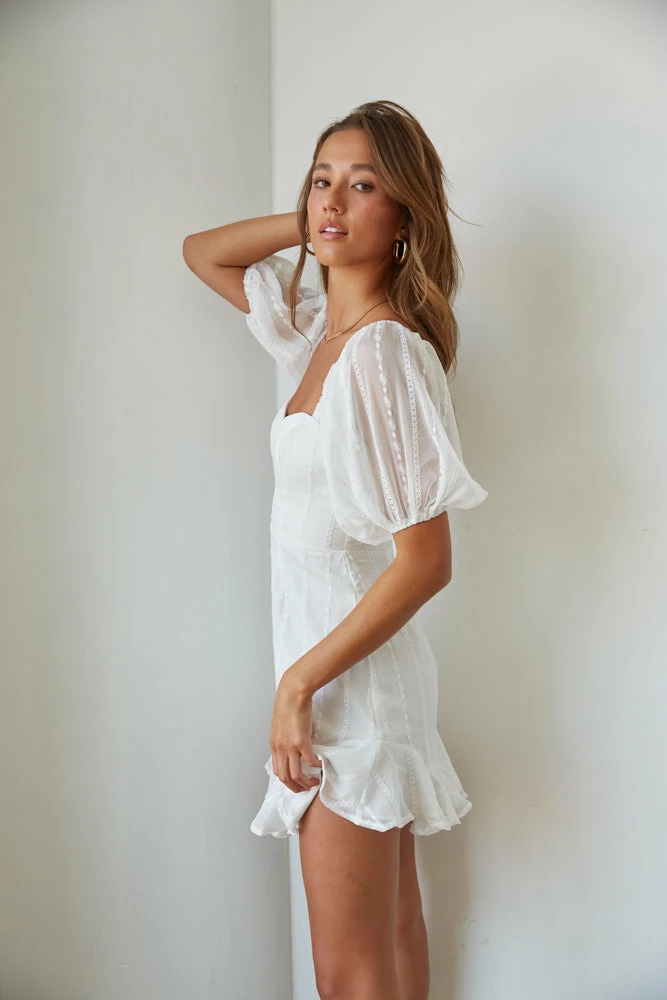 AT New Threads Ayla Puff Ruffle Mini Dress In White