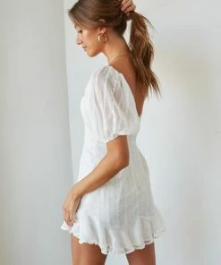 AT New Threads Ayla Puff Ruffle Mini Dress In White