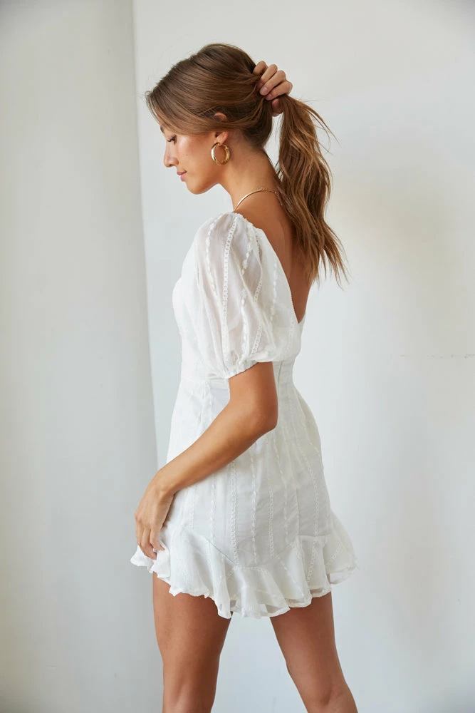 AT New Threads Ayla Puff Ruffle Mini Dress In White