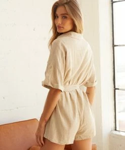 AT Sale Ellis Linen Belted Romper