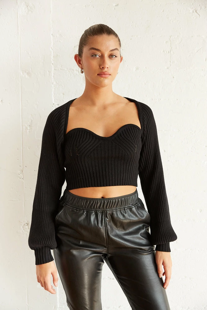 New Threads Thorne Bolero Sweater Set In Black