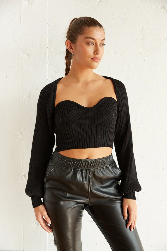 New Threads Thorne Bolero Sweater Set In Black