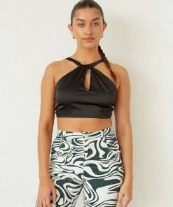 Encinitas Satin Crop Top In Black