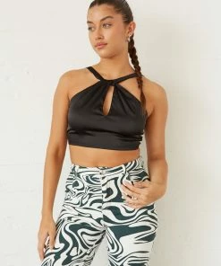 Encinitas Satin Crop Top In Black