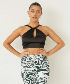 Encinitas Satin Crop Top In Black