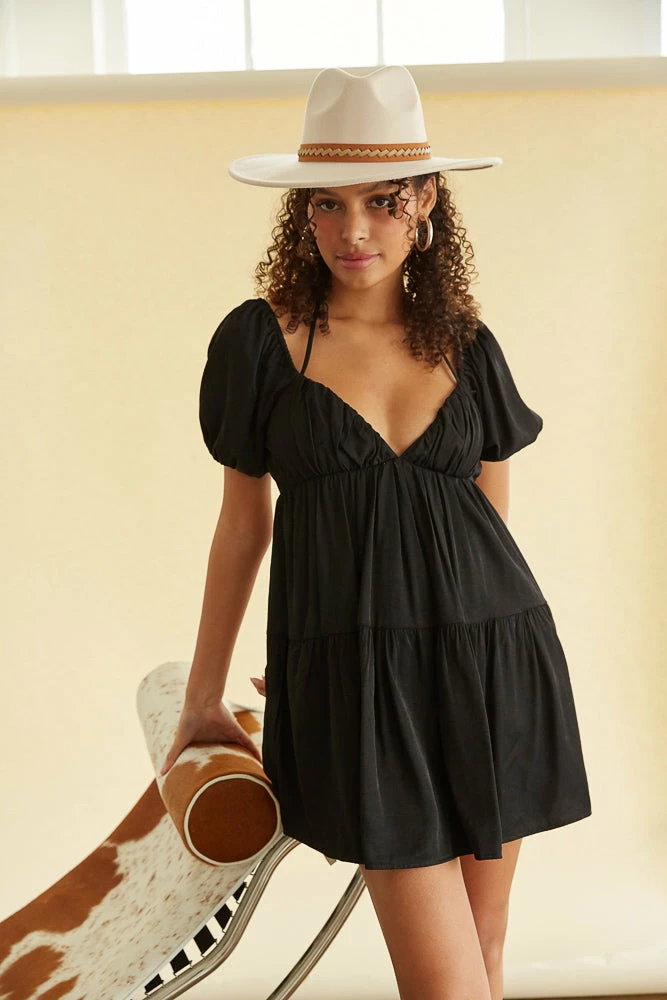 AT New Threads Amarillo Puff Mini Dress