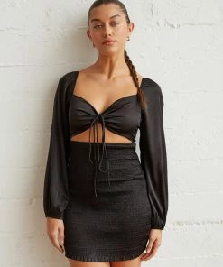 Kaia Smocked Satin Mini Dress New Threads