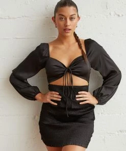 Kaia Smocked Satin Mini Dress New Threads