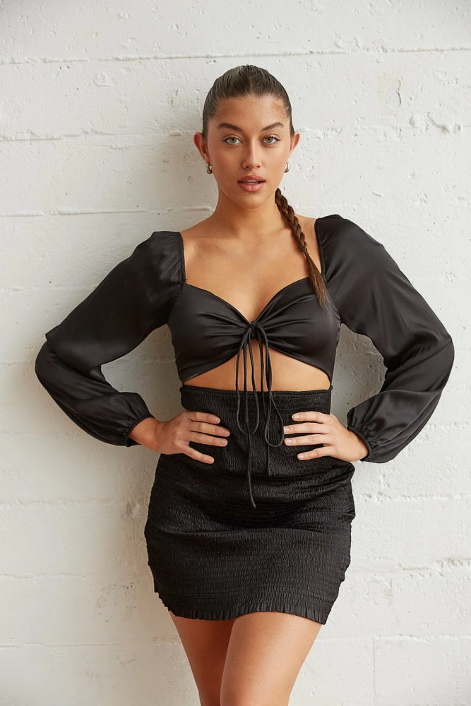 Kaia Smocked Satin Mini Dress New Threads