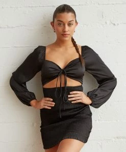 Kaia Smocked Satin Mini Dress New Threads