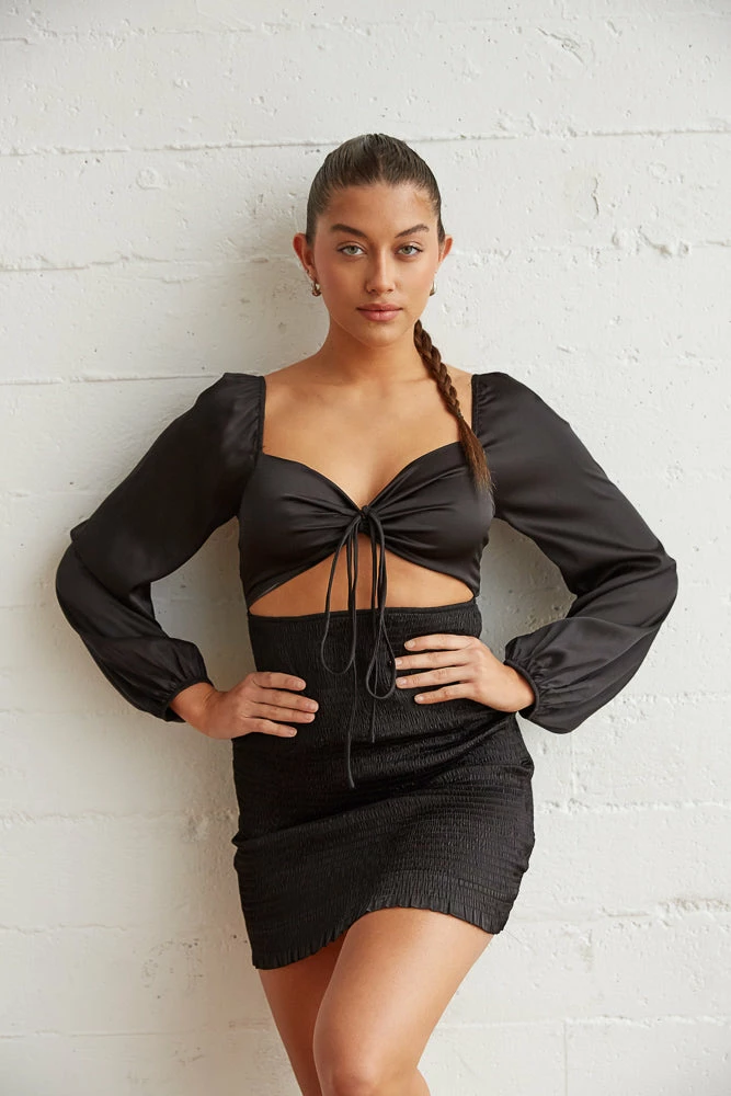 Kaia Smocked Satin Mini Dress New Threads