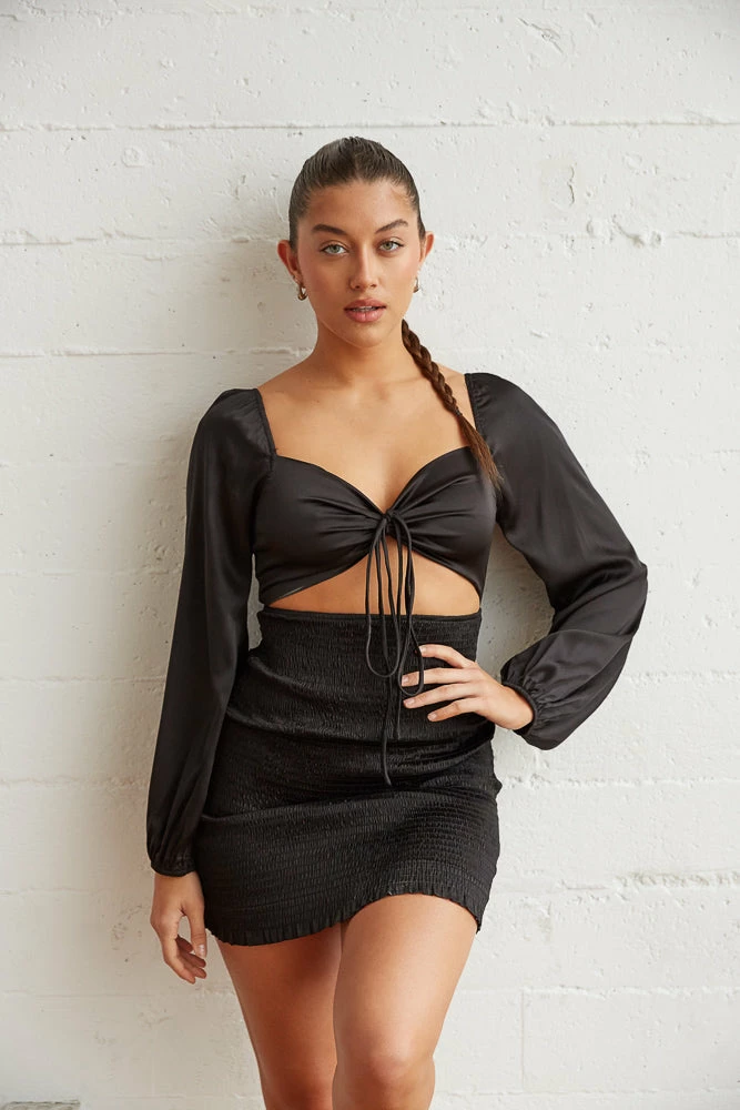 Kaia Smocked Satin Mini Dress New Threads