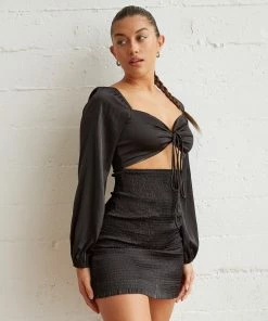 Kaia Smocked Satin Mini Dress New Threads