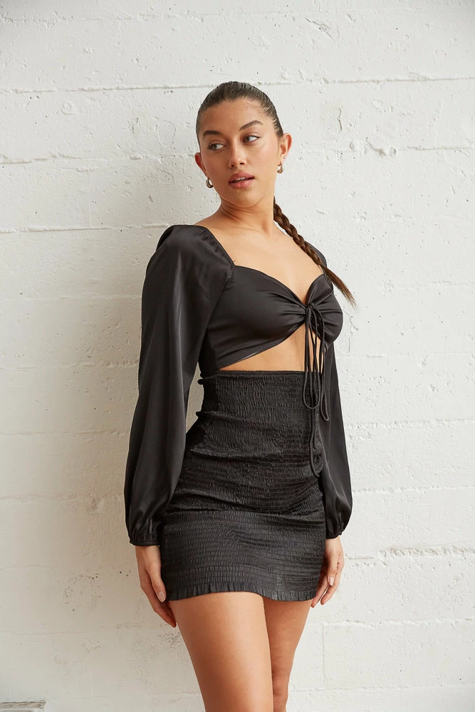 Kaia Smocked Satin Mini Dress New Threads