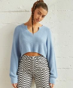 Sky Crop Knit Sweater In Blue
