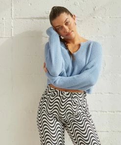 Sky Crop Knit Sweater In Blue