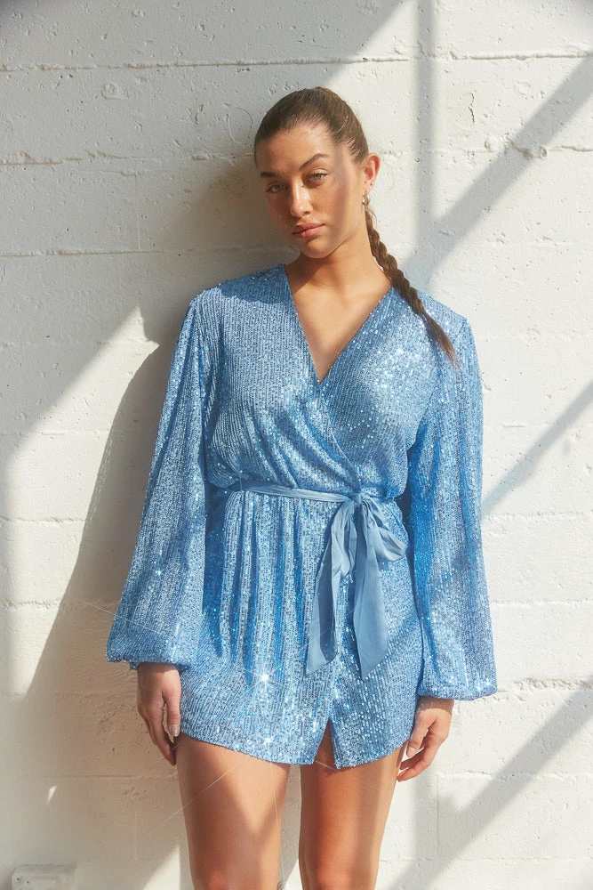 AT Aria Sequin Wrap Mini Dress New Threads