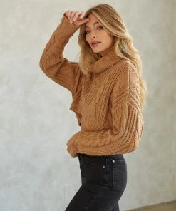 Sale Mimi Cable Knit Sweater In Brown