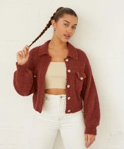 Izzy Fuzzy Crop Sweater In Cocoa Sale