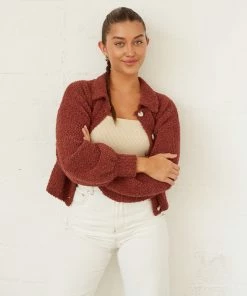 Izzy Fuzzy Crop Sweater In Cocoa Sale
