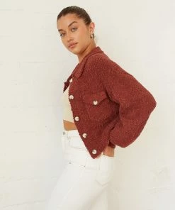 Izzy Fuzzy Crop Sweater In Cocoa Sale