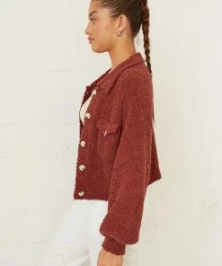 Izzy Fuzzy Crop Sweater In Cocoa Sale