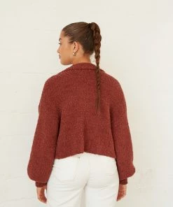 Izzy Fuzzy Crop Sweater In Cocoa Sale