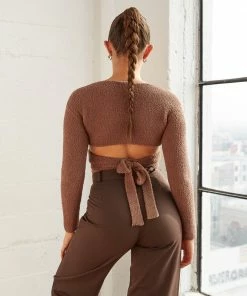 Kyoto Fuzzy Wrap Sweater In Brown