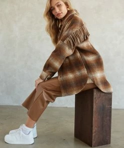 Steve Madden Cooper Plaid Fringe Shacket