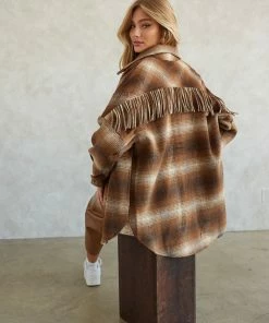 Steve Madden Cooper Plaid Fringe Shacket