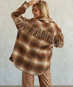Steve Madden Cooper Plaid Fringe Shacket