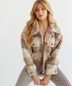Steve Madden Sale Anwar Plaid Sherpa Jacket