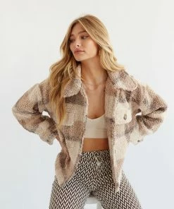Steve Madden Sale Anwar Plaid Sherpa Jacket
