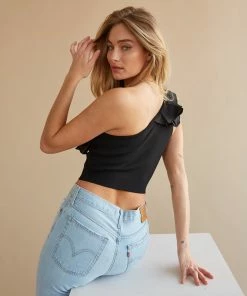 AT New Threads Gwendolyn One Shoulder Ruffle Tank